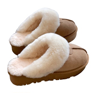 [15HZ的鲸]厚底毛毛拖鞋女棉鞋2025新款一脚蹬皮毛一体包头拖鞋女