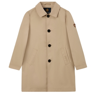 eland kids衣恋童装男童风衣25春秋徽章刺绣拼接双插袋中长款外套