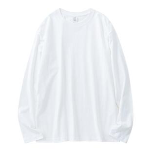 250g重磅纯棉长袖T恤男打底衫纯色百搭休闲圆领宽松内搭白色t流行