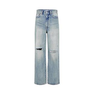 MOUSSY 春季新品美式复古风破洞宽松直筒牛仔裤010HSS11-0270
