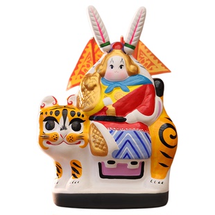 吉兔坊北京纪念品非遗泥彩塑兔儿爷手工泥人桌面摆件节日伴手礼物