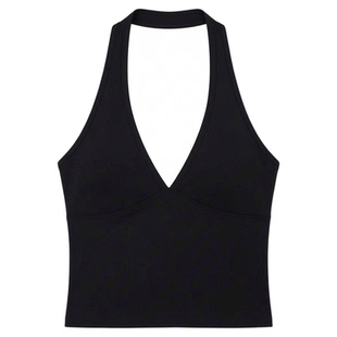 Solid color V-neck hanging neck top women纯色v字领挂脖上衣女