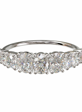 壹钻18K金椭圆形宝石排镶戒指