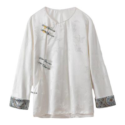 中国风新中式刺绣盘扣圆领衬衫