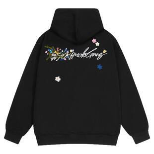 404MOB复古美式手写花卉刺绣重磅连帽卫衣男潮流情侣休闲上衣秋冬