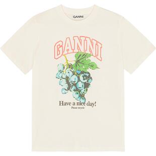 GANNI女装 白鹭色葡萄印花宽松休闲短袖T恤圆领上衣 T4230135
