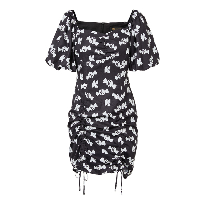 kodice黑色印花一字肩连衣裙