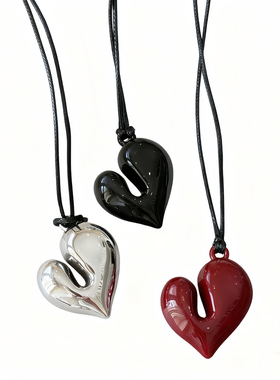 Reina同款爱心黑绳项链女款甜酷辣妹风长款毛衣链高级感挂脖配饰