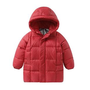 右欧男童女童中长厚款羽绒服纯色基础款冬季新款童装儿童保暖外套