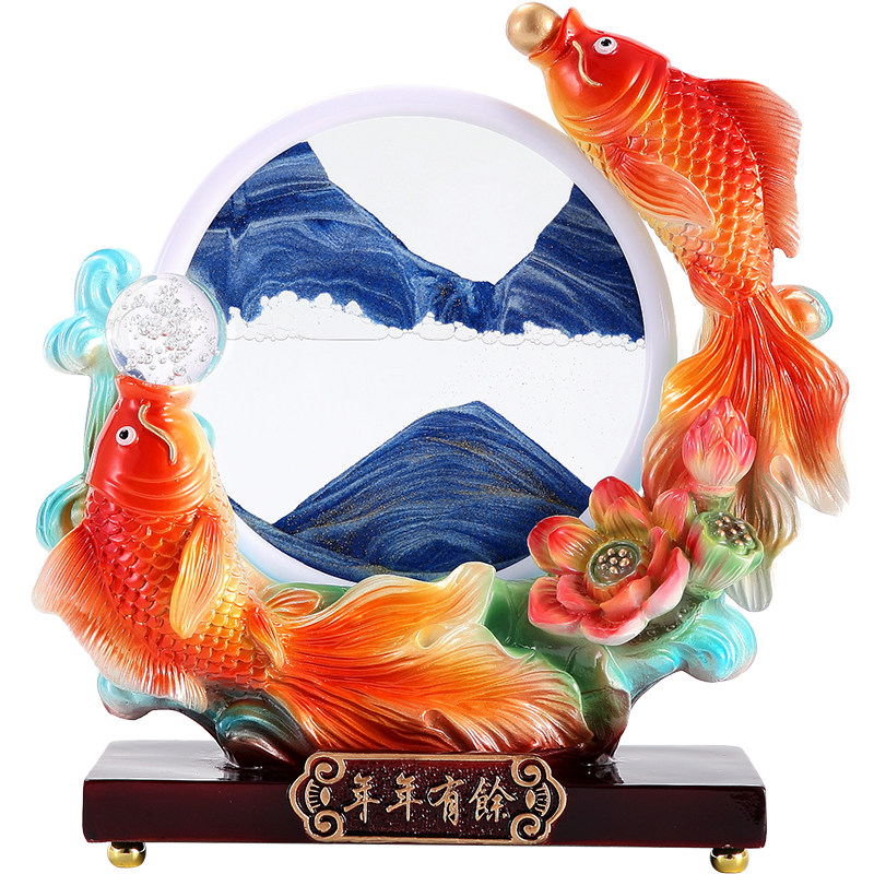 新中式年年有余流沙画创意摆件客厅酒柜电视柜玄关柜乔迁搬家礼物