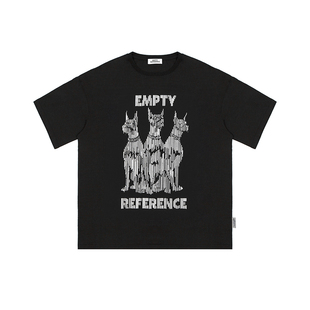 EMPTY REFERENCE杜宾犬机械线条印花圆领T恤夏季潮流情侣短袖