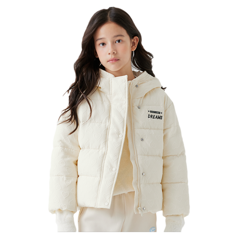 巴拉巴拉女童加厚棉服大童连帽外套儿童白色上衣短款冬装新款童装