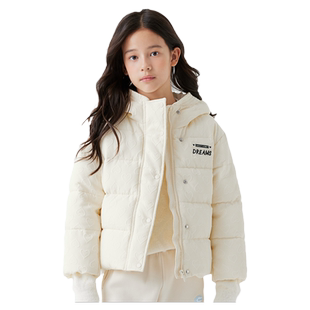 巴拉巴拉女童加厚棉服大童连帽外套儿童白色上衣短款冬装新款童装