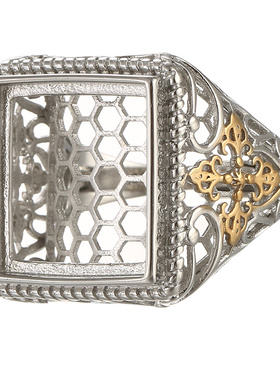 925银戒指空托网底方蜜蜡