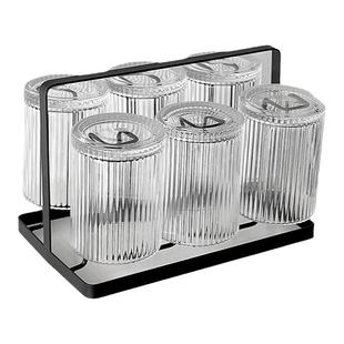 简约竖纹玻璃水杯套装客厅家用待客杯具透明茶杯果汁饮料咖啡杯子