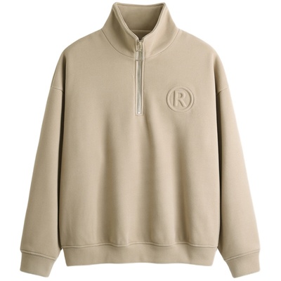 HIM汉崇 复古立领半开拉链加绒卫衣男黑色运动卫衣外套 2025冬季