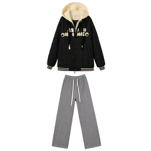 初中学生棉衣秋冬季棉服外套套装新款大童棒球服菱形格子棉袄少女