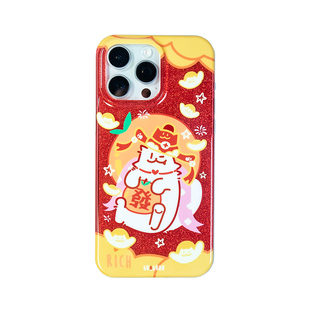 瓜咕噜 财神猫猫原创手机壳iphone16发财吉祥苹果15ProMax暴富新年适用14双层闪粉可爱情侣保护壳搞怪招财