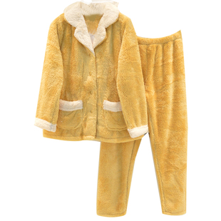 安之伴睡衣2026秋冬季女士双面长毛绒素色简约保暖时尚家居服套装