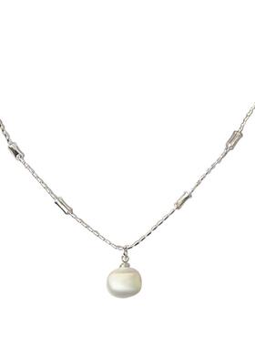 新款复古法式珍珠项链女小众设计感几何方糖锁骨链百搭毛衣链