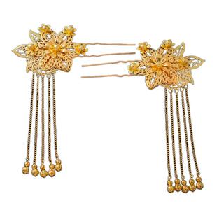 中式新娘金色秀禾头饰结婚旗袍配饰流苏步摇发簪龙凤褂发饰套装