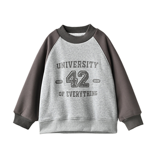 儿童双层加绒卫衣 男童女童插肩袖一体绒带内衬上衣 中大童 冬款