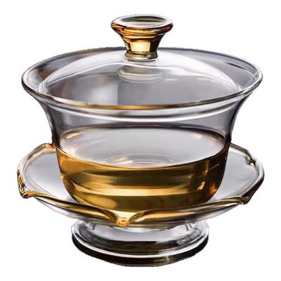 禾器晶彩沁莲盖碗耐热防烫高硼硅玻璃泡茶碗高品质三才盖碗家用