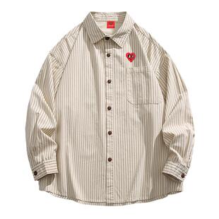 查尔斯桃心2026年春秋新款翻领衬衫男宽松情侣高级感条纹休闲外套