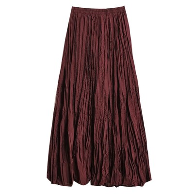 高级！长款安哥拉红色褶皱半身裙