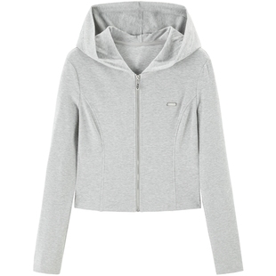 太平鸟连帽卫衣外套25年新款女士腰部鱼骨线修身显瘦拉链上衣多色