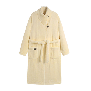 妮狄娅睡衣睡袍女冬季加厚珊瑚绒保暖立领中长袍简约大袍子家居服