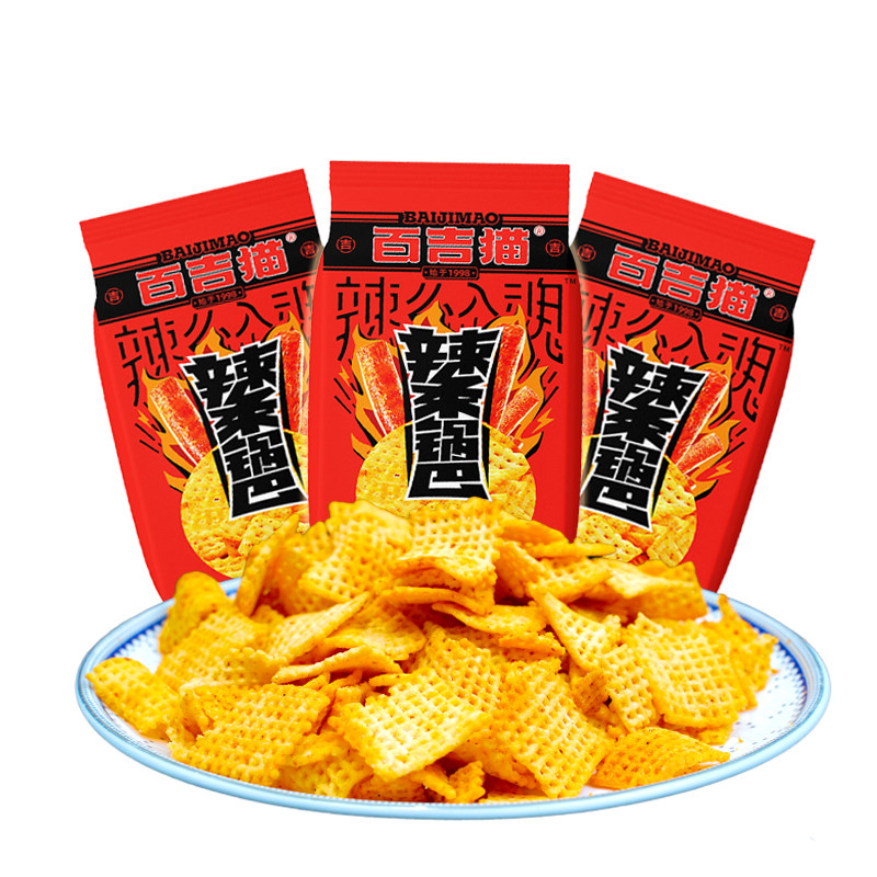百吉猫锅巴网红休闲办公开袋即食陕西特产零食小吃68g*3辣条锅巴