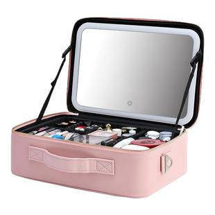 化妆包女便携大容量带镜子LED灯2025新款化妆箱专业跟妆师收纳盒