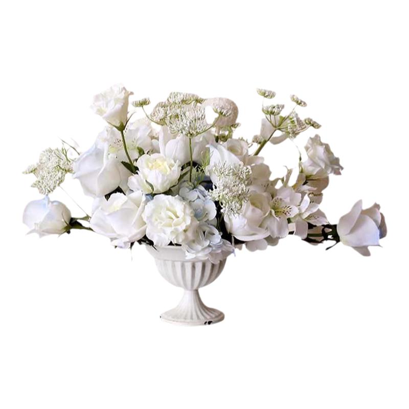 仿真花餐厅玫瑰花艺铁盆摆件花艺