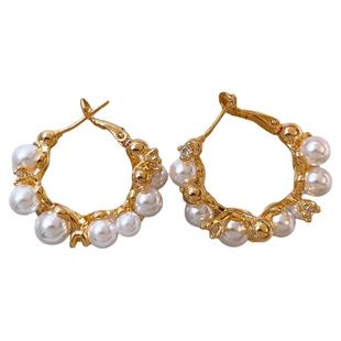 金色珍珠锆石大圈圈耳环女高级感耳钉新年耳饰适合圆脸的耳圈夸张