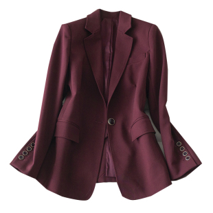 春季新款安哥拉红酒红色西装百搭修身通勤款显白衬肤一粒扣外套女