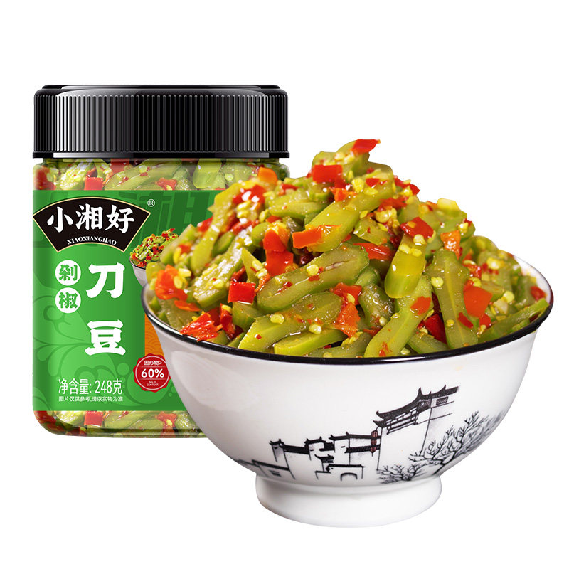 剁辣椒刀豆腌制湖南特产下饭菜瓶装酸辣刀豆巴豆即食咸菜泡菜酸菜