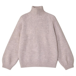 Basic House/百家好新年红高领100%羊毛针织衫女冬季加厚慵懒毛衣