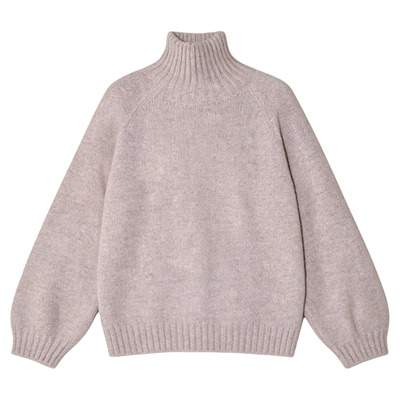 百家好新年红高腰100%羊毛针织衫