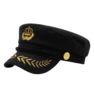 帽子女秋冬韩版短檐平顶帽复古船长帽麦穗刺绣学生帽男休闲鸭舌帽