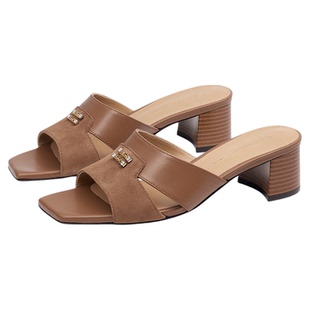 蹀愫增高4羊皮外穿凉拖鞋度假增高一字拖TA65311-10