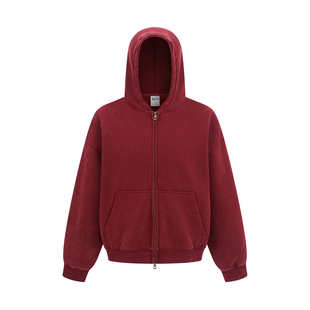 370G加厚短款BOXY风双向版拉链外套水洗蜡染连帽纯色卫衣加logo