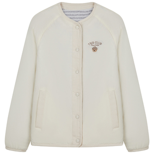 TeenieWeenie小熊女装冬季清新简约圆领仿羊羔绒刺绣双面穿外套