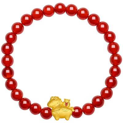周六福黄金5d硬金手串女款财气马生肖马系列定价本命年新年礼物