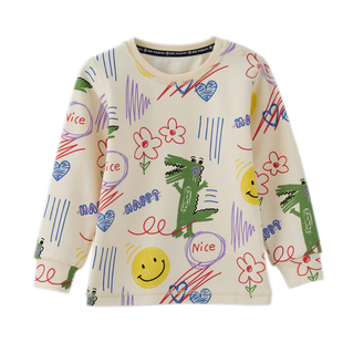 RYSONMOON秋冬厚款男女童棉睡衣鳄鱼趣味涂鸦保暖排汗家居服套装