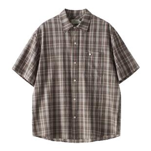 BUTTBILL 25SS不规则贴袋格纹短袖衬衫格子上衣服休闲日系外套男