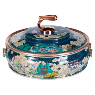景泰蓝紫铜火锅电磁炉专用纯珐琅彩家用平底冰煮羊加厚鸳鸯铜锅涮