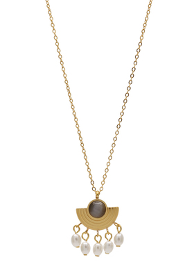 ZOXI不掉色扇形流苏珍珠项链配饰