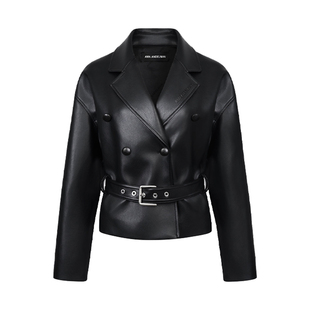 ANN ANDELMAN 秋冬新款双排扣绑带女士仿皮短外套银泰百货 301286