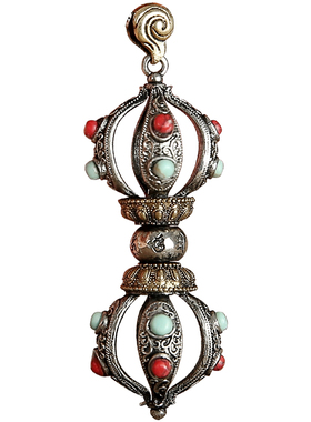 藏银五股金刚杵降魔男女情侣吊坠